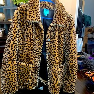 Cheetah faux fur shirt coat with pockets